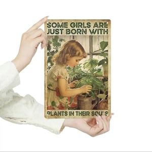 RETRO FLOWER GIRL IRON PLAQUE